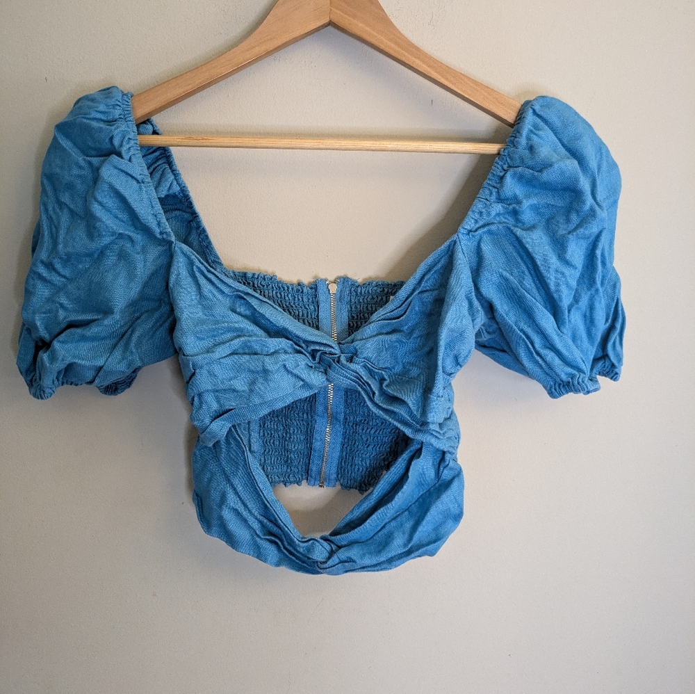 Reformation Karina Blue Linen Crop Top Size 4